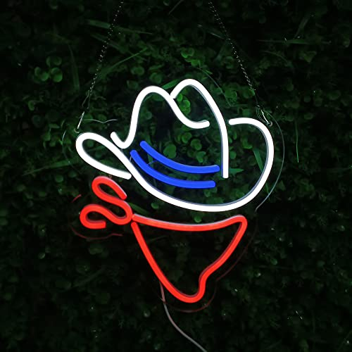Cowboy Hat Neon Sign Beer Bar Home Art Man Cave Neon Light Handmade with Dimmable Switch LED Neon Lights Signs for Bedroom Home Office Hotel Pub Cafe Recreation Room Wall Artwork Decor