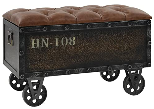 homiuse Aufbewahrungsbank 80,5x41x50 cm Sitztruhen Sitzbank Sitzhocker Deko Wohnzimmer Hocker mit Stauraum und Gepolsterten Sitz mit 4 Feststellbaren Rollen Massivholz Kunstleder Braun