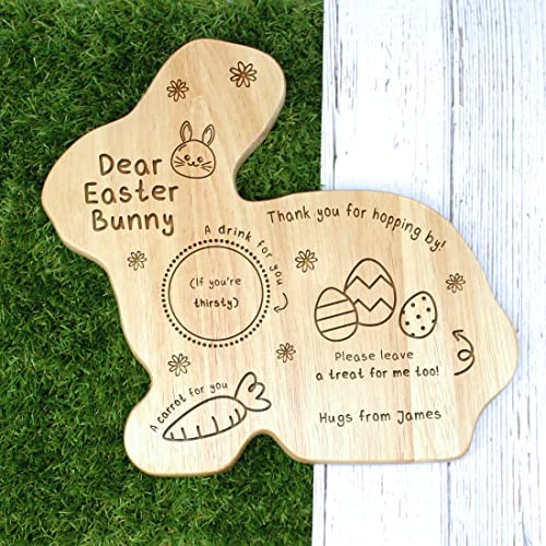 eBuyGB Personalised Dear Easter Bunny Treat Board, Rabbit Shaped Snack Serving Tray, Easter Gift for Kids, Children