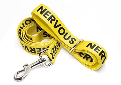 NERVOUS DOG LEAD - Durable, Yellow Warning Lead - 2.5cm/152cm - Padded Handle