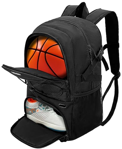 DAFISKY Mochila de Baloncesto con Compartimento para Pelotas, Bolsa de Baloncesto Grande con Compartimento para Zapatos, Bolsa de Equipo Deportivo, Negro -, Talla única, Talla única