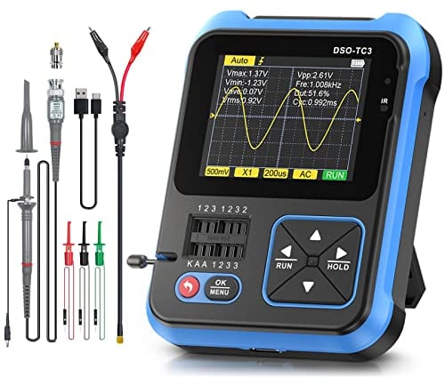 Oscilloscopio Portatile, Oscilloscopio Digitale 3 in 1, Larghezza di Banda 500 kHz, Ricaricabile USB, Oscilloscopio Digitale con Schermo a Colori HD da 2,4 Pollici, Generatore di Segnale PWM