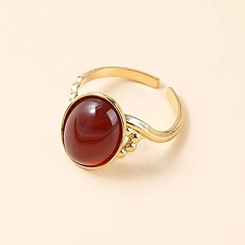 Ring Damen, Goldener Eingelegter Ovaler Natürlicher Roter Onyx-Stein Luxus Verstellbarer Offener Knöchel-Endstück-Ring-Finger-Gelenk-Ring-Schmucksache-Geschenk Für Frauen-Dame-Mädchen-Hochzeit