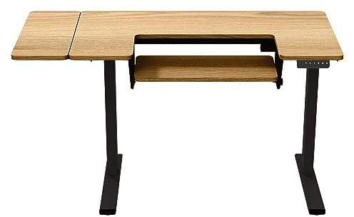 SEMPLIX Hobby- und Nähtisch elektrisch höhenverstellbar mit Ausschnitt (schwarz/braun)