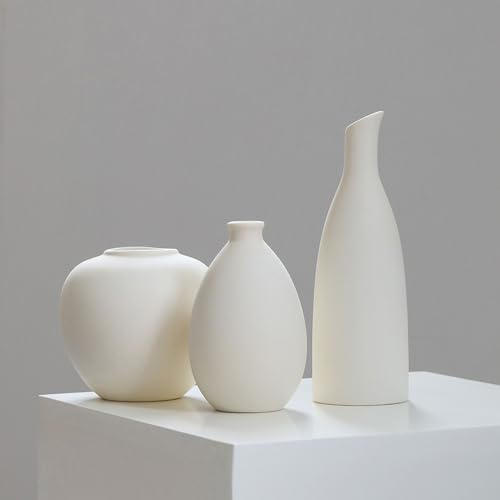 STKMELON Keramikvasen Set mit 3 kleinen Vasen für Wohnkultur Blumenvasen für Bücherregal Dekor, Esstisch, moderne Bauernhausdekoration