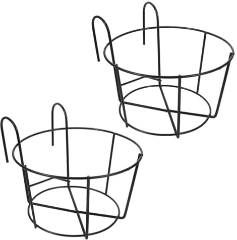 Angoily 2PCS Runde Metall-Pflanzgefäße Zum Aufhängen Blumentopfhalter Aus Draht Pflanzenaufhänger Schwarzer Topfständer Eisenregal Balkon-Pflanzkorb Für Balkonzaun Im Freien Größe L