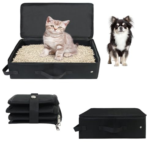 Reise Katzenklo mit Deckel,Faltbare Tragbare Katzentoilette,wasserdichte Katzentoiletten,Reise Faltbar Katzentoilette,für Indoor Outdoor Zuhause Camping Reisen (Schwarz)