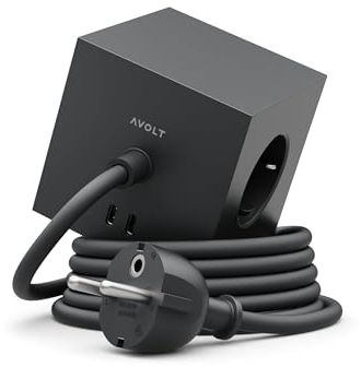Avolt Multiprise Cube USB C - Les Premières Multiprises Design au Monde - 3 Prises électriques et 2 Ports USB - Pied Magnétique Adhérant Presque Partout (Noir – USB-C, 3m)