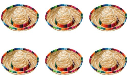 JANZU 6er-Pack Kleine Sombrero-Hüte, 6,5-Naturstrohhüte, Sombrero-Partyhüte, Puppen, Haustiere, Partydekorationszubehör