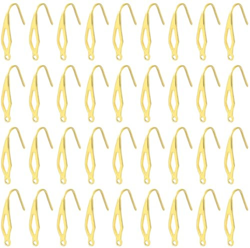 BEEFLYING 40pcs 304 Stainless Steel Earring Hooks Real 18K Gold Plated Earring Hoops Golden Ear Wire for DIY Earring Jewelry Making