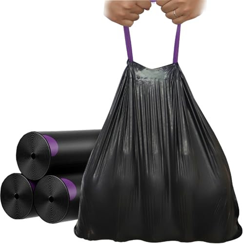 Sac Poubelle,Sacs Poubelles 120 L Résistant,Sac Plastique à Poignées Coulissantes,Sacs Poubelle(HDPE) 80 * 100CM*15µm 36pièces-Noir