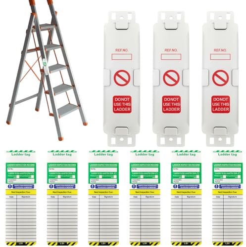 Mineup Ladder Tags, 3 Holders and 6 Ladder Inspection Tag Inserts, Waterproof Ladder Inspection Tags, Ladder Tag kit with Cable Ties and Markers for Indoor Outdoor Use, Fits All Ladder Types