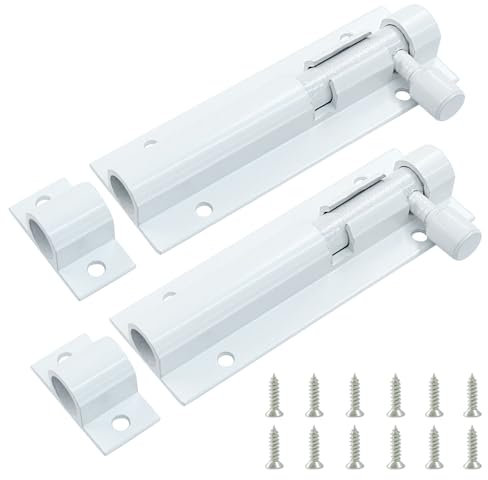 Cjueiom 2 Pack Door Lock Bolts, 3 Inch / 75mm White Barrel Bolt Latch Heavy Duty, Slide Latch Lock with Screws for Bedroom Bathroom Toilet Shed Garden Gate