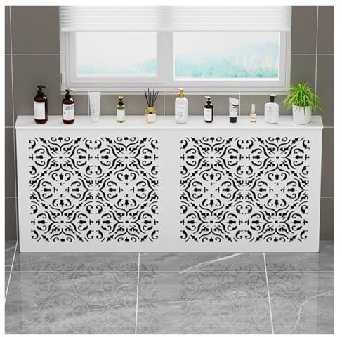 Qulamrdk Modern Painted MDF Cabinet Radiator Heating Cover Vertical Slat Cabinet Shelf Wooden High Gloss Cabinet Grill Suitable for Corridor Office White(50x60x20cm)