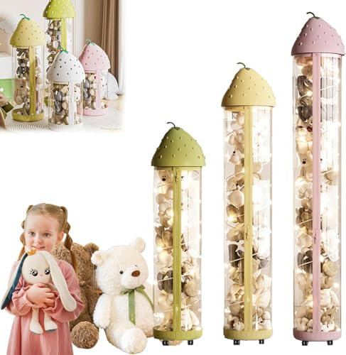 Vertical Toy Storage Tube, Stuffed Animal Storage Tube with Zipper, Toy Storage Tube, Stuffed Animal Organizer, Stuffed Animal Tube Storage with LED Light,Pink,172 * 25.5cm