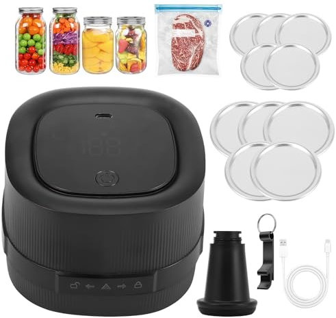 Wowlela Electric Mason Jar Vacuum Sealer,3 in 1 Cordless Vacuum Sealer Machine with Wide & Regular Mouth Mason Lids/Vacuum Bags/Seal Containers,Rechargeable Portable Vacuum Sealer Kit for Food Storage