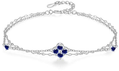 PHNIBIRD Damen Armband Kleeblatt 925 Sterling Silber Armband Saphir Geschenke für Frauen