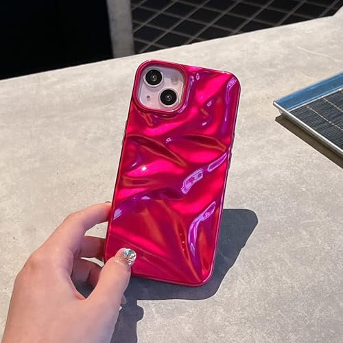 ZCDAYE Hülle für iPhone 13 iPhone 14 Handyhülle Wasser Ripple Textur, TPU Weiche Glänzende Einfarbige Frauen Handytasche Stabil Schutzhülle für iPhone 13/14, Rosenrot