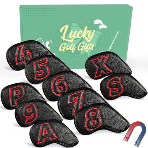 Golf Iron Headcovers Synthetic Leather Magnetic Closure 10 Pcs, Golf Club Head Covers Double Side Number Lightweight Protection, Fit All Brands Available Set for Sport Outdoor