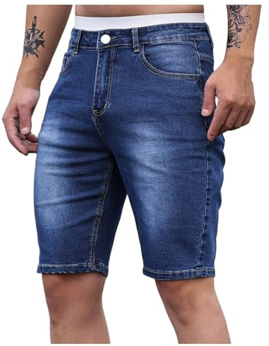 Short Baggy en Jean pour Homme, Short Bermuda Jean Homme, Été Casual Pantalon en Jean Slim À Fermeture Éclair Et Élastique avec Poches Bermuda Short Jogging Sport Denim Shorts Fitness