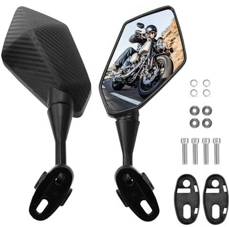 Yeqqzq 2 Pack Motorcycle Mirror, Rear Side Mirror, Universal Motorcycle Rear View Mirror with Bracket, Motorbike Mirrors Rotatable Pentagonal Rearview Mirror with Screws