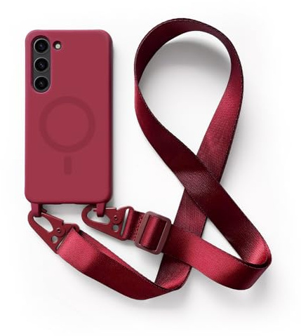 2NSPDRGNI Magnétique Coque avec Collier Compatible avec Samsung Galaxy S21 Plus,Tour de Cou Lanière en Corde Pendentif Housse,Rouge