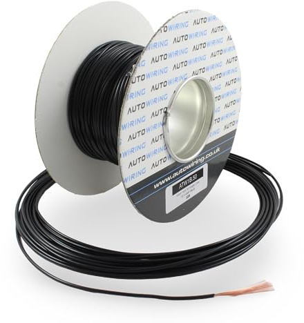 16.5 AMP Rated 1mm² 17 AWG Single Core Stranded Copper Cable 12v 24v Thin Wall Wire (10M 20M 50M 100M) (Black, 20 Metre Coil)