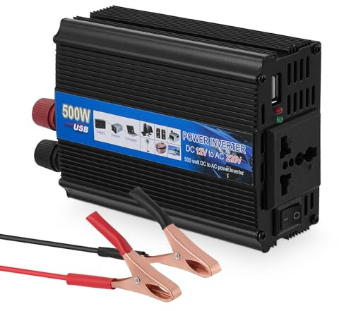 500W Wechselrichter DC 12V auf 220-230V Spannungswandler Autosteckdose Stromwandler Zigarettenanzünder Steckdose Autoladegerät mit USB-Anschluss, Laden Sie Ihren Laptop, Ihr Telefon, Ihr Tablet auf