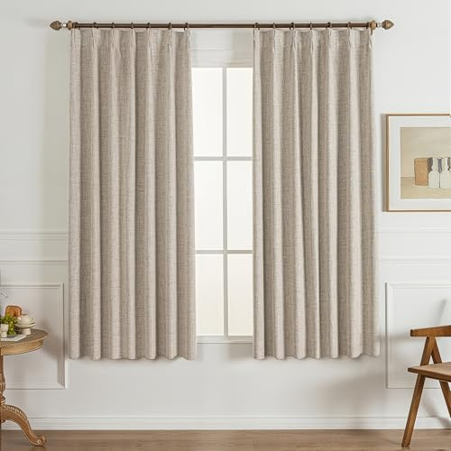 Gleantdeco Helles Beige Vorhänge mit Kräuselband Blickdicht Thermo Vorhang für Schlafzimmer Wohnzimmer Fenster Plisseé Leinenoptik Verdunklungsvorhänge 2er Set 182 cm Lang 101 cm Breit