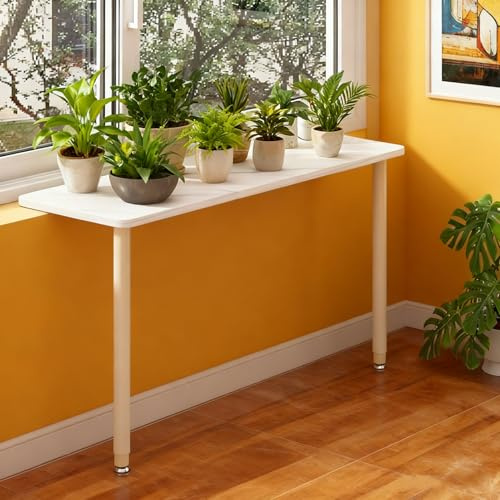 EXCLURA Window Sill Extension Table Adjustable Height, Space-Saving Plant/Cat Perch Shelf, Windowsill Extender Board Stand for Balcony/Kitchen(Beige,120x25cm(47 1/4x9 7/8))