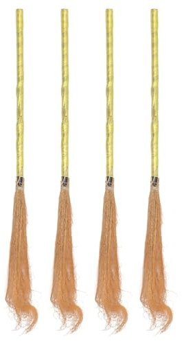 TOVINANNA 4pcs Witch Broom Halloween Cosplay Supplies Witch Broom 32.62x1.97x0.98in Dried Grass Plastic Polyester Reusable Easy to Store Creative Halloween-themed Props for Cosplay