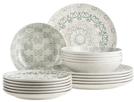 MÄSER Ornea Geschirrset 18-teilig – Elegantes Porzellan-Teller Set für 6 Personen, Porzellan, Blau (Grün)