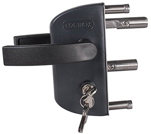 Serrure de portail de jardin LAKZ P1 RAL 9005 noir profond pour profilés carrés, serrure de portail battante, serrure de portail de cour, serrure de portail battant