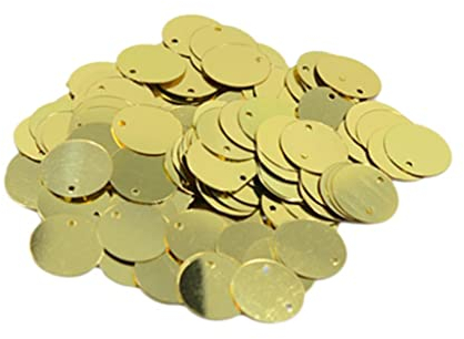 Sharplace 130 Stück Pailletten, Pailletten Basteln Schneidern, Große Pailletten Mit Loch Flache Runde Pailletten für Schmuckherstellung DIY Nähen Handwerk Hochzeitsdekoration 16x16 mm, Gold