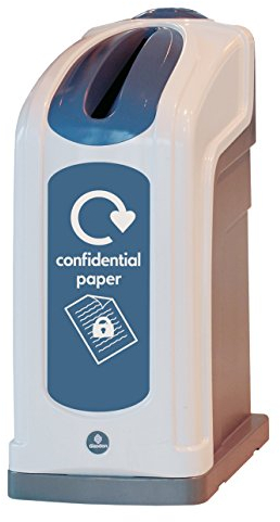 Glasdon Nexus 50 Secure Lockable Confidential Waste Bin (Grey, Blue Sticker) – 50-Litre Private Document Bin – Slim Design with Keyed Lock – Confidential Paper Office Recycling