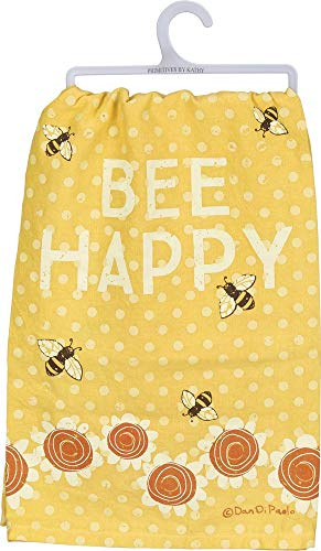 Primitives by Kathy Charming Kitchen Geschirrtuch, Baumwolle, Bee Happy, Gelb, 28 x 28