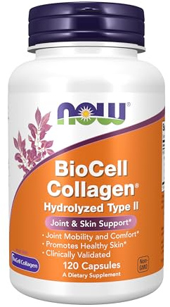 NOW Foods Supplements, BioCell Collagen® Hydrolyzed Type II, Clinically Validated, 120 Veg Capsules
