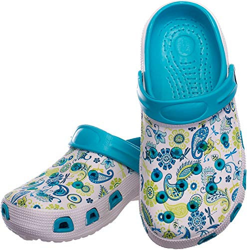 Brandsseller Sabots et pantoufles pour femme dans plusieurs couleurs et motifs au choix, pointures allant du 36 au 41 - Bleu - bleu/blanc, 36 EU