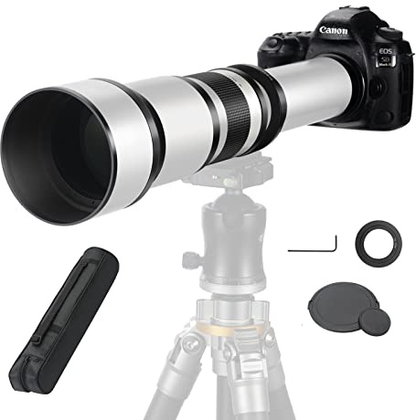 JINTU 650-1300mm Manual Telephoto Lens Canon EOS Rebel T8i/T7i/T7/T6i/T5/T3i/T3/T2i/XSi/XS/SL3/SL2/T100/90D/80D/70D/50D/5D Mark IV/6D II/7D II