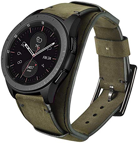 Leotop Compatibile con Samsung Galaxy Watch 46mm/Gear S3 Frontier/Galaxy watch 3 45mm /Classic Cinturino, 22mm Cinturini in Vera Pelle Bracciale Ricambio Fibbia in Acciaio Inossidabile(22 mm, Verde)