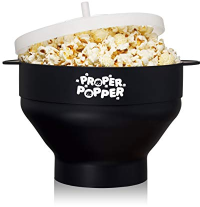 The Original Proper Popper Mikrowellen-Popcorn-Druckknopf, Silikon-Popcorn-Maschine, faltbare Schüssel, BPA-frei und spülmaschinenfest – (schwarz)