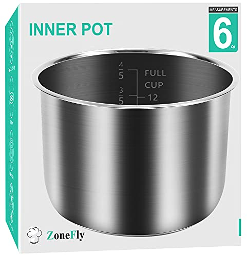 6Qt Power Cooker XL Replacement Inner Pot Stainless Steel Compatible with 6 Quart Power Pressure Cooker PPC770 PPC771 PPC770-1 PRO PCXL-PRO6 YBD60-100 WAL1 WAL2 Stainless Steel Inner Pot Parts - 6 QT