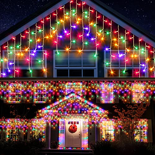 Quntis Eisregen Lichterkette Außen 10m 400 LED, Bunte IP44 Lichtervorhang Fenster, Weihnachtsbeleuchtung Innen Strombetrieben, Timer 8 Modi Regenlichterkette Weihnachtsdeko Outdoor für Balkon Terrasse