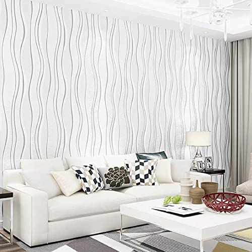 Weiße Vertikal Gestreifte Tapete Wellenmuster 3D Tapete Einfache Tapete Für Wohnzimmer Tv Hintergrund Geometrischtapete Minimalistische Vliestapete Wohnzimmer Schlafzimmer Tv Sofa Horizontal Tape