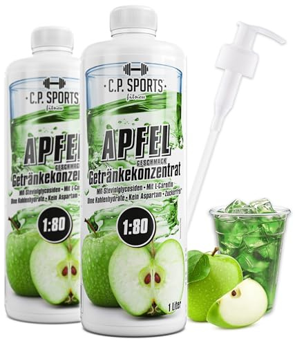 C.P. Sports Getränkesirup APFEL für Mineraldrink I VITAMINE + ZUCKERFREI* I Getränkekonzentrat Sirup 1:80 zum Mixen mit Wasser für Vital-Drink Sport-Getränk I 2 Liter + 2 Pumpspender