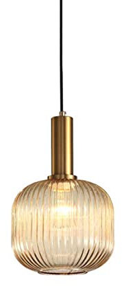 Yhtech Glas Pendelleuchte Deckenleuchte Bernstein gestreifter Schirm Lampenfassungen und E27-Kupferfassung Pendelleuchten Befestigungen (Mittel 20cm)