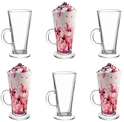 Royal Cuisine Set of 6 Latte Glasses Coffee Mug Espresso Cups Cappuccino Tea Iced Coffee Glasses Hot Drink Large Mug with Handle Ideal for Ice Cream Latte Hot Chocolate (270ml)