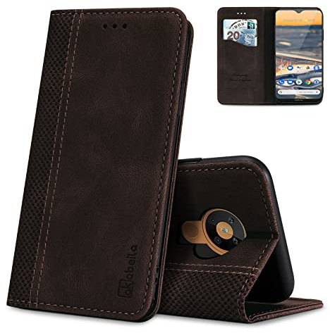 AKABEILA Hülle für Nokia 5.3 Premium Leder Flip Wallet Case mit Magnetverschluss Kickstand Kartenfächer Folio Handyhülle Cover Stoßfest Dunkelbraun