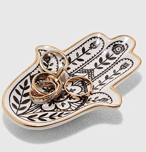 Titanape Jewelry Trinket Ring Dish Ceramic Hamsa Evil Eye Hand of Fatima Holder Key Ashtary Jewelry Tray Plate Bowl, Small Boho Home Decorative Cute Decor, Mum Brithday Christmas Gifts