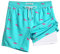 MaaMgic Homme Short de Bain 2 en 1 à séchage Rapide avec Doublure | Séchage Rapide Short de Natation décontracté Boardshorts avec Pantalon intérieur et Poche,Requin Rose Azur,S